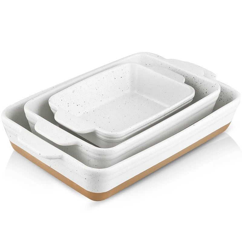 HVH Baking Dish Set 9x13 Baking Dish Large Casserole Dish Set Ceramic Lasagne Pan Deep Baking Dishes for Casseroles 13 x 9 Ceramic Bakeware Set of 3 Farmhouse Style White