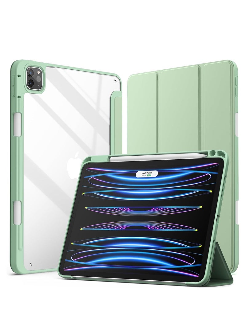 ميجوفاست غطاء iPad Pro مقاس 11 بوصة (2022/2021/2020/2018) مع حامل قلم رصاص، وغطاء خلفي شفاف شفاف، وحامل رفيع مقاوم للصدمات، وخاصية الإيقاظ/السكون التلقائي، انظر باللون الأخضر  - Image 1