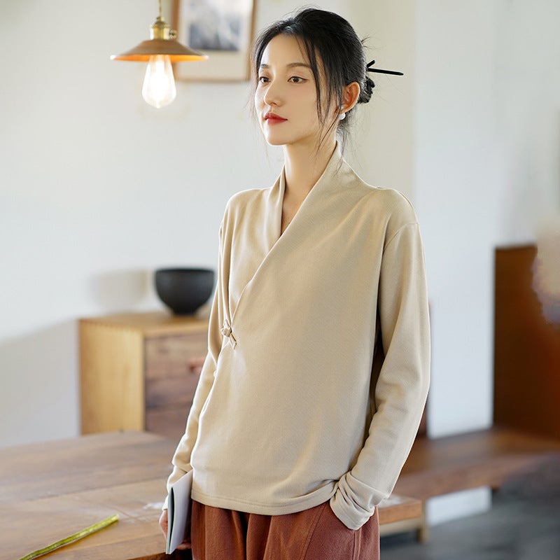 New Chinese Style Womens 2024 Autumn and Winter New Knitted Sweater Womens Chinese Style Slant Placket Button Retro Velvet Top classic black - Image 5