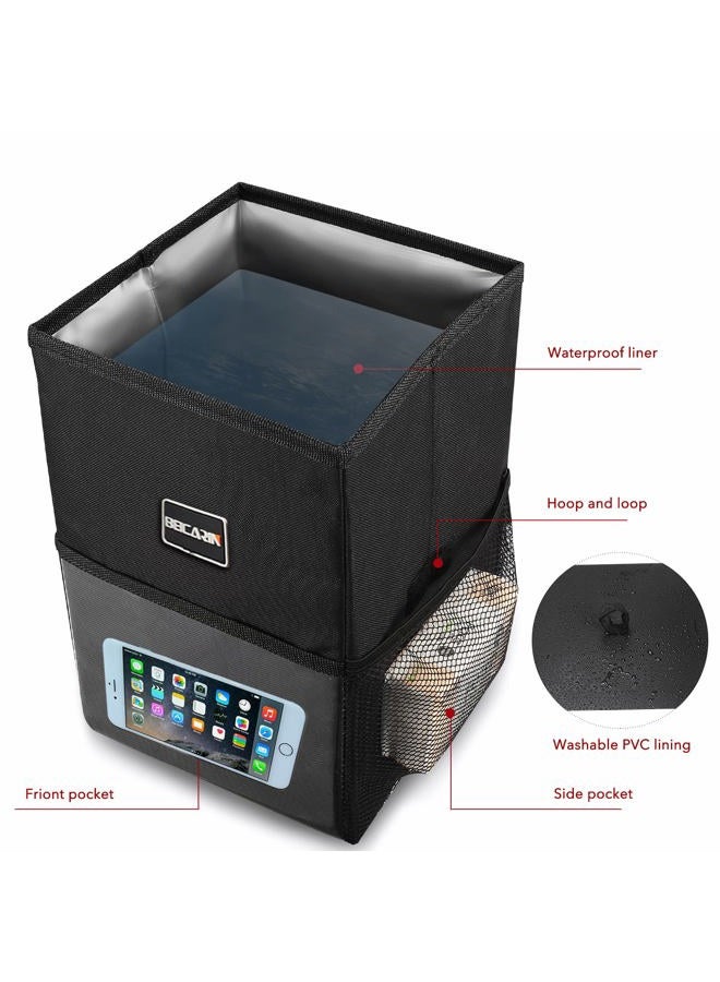 Beicarin Car Trash Can with Lid - Bag Hanging Storage Pockets Leak-Proof Organizer Collapsible and Portable Waterproof Garbage Bin, 2.6 Gal Large Capacity Multipurpose Bin for - Image 3