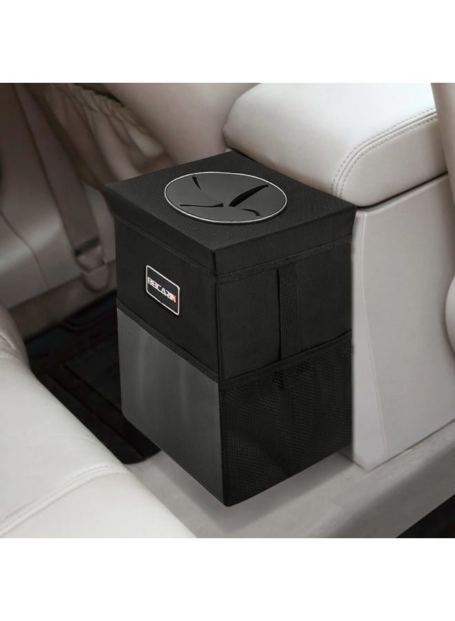 Beicarin Car Trash Can with Lid - Bag Hanging Storage Pockets Leak-Proof Organizer Collapsible and Portable Waterproof Garbage Bin, 2.6 Gal Large Capacity Multipurpose Bin for - Image 1