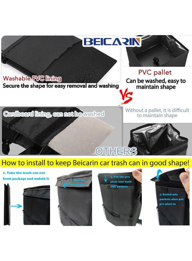 Beicarin Car Trash Can with Lid - Bag Hanging Storage Pockets Leak-Proof Organizer Collapsible and Portable Waterproof Garbage Bin, 2.6 Gal Large Capacity Multipurpose Bin for - Image 2