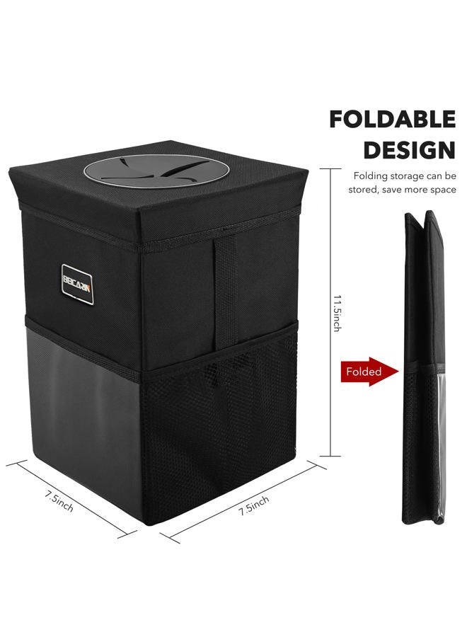 Beicarin Car Trash Can with Lid - Bag Hanging Storage Pockets Leak-Proof Organizer Collapsible and Portable Waterproof Garbage Bin, 2.6 Gal Large Capacity Multipurpose Bin for - Image 4
