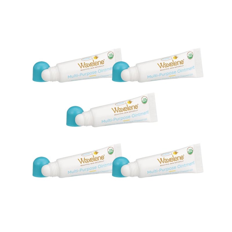 Waxelene Original Organic Multipurpose Ointment Lip Tube Pack of 5 Best Lip Balm Ever Baby Eczema Chapped Dry Sensitive Skin Body Hand Face Moisturizer