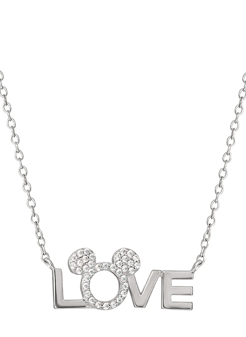 ديزني Mickey Silver Plated Brass CZ Love Necklace NF00337RZWL-18.PH