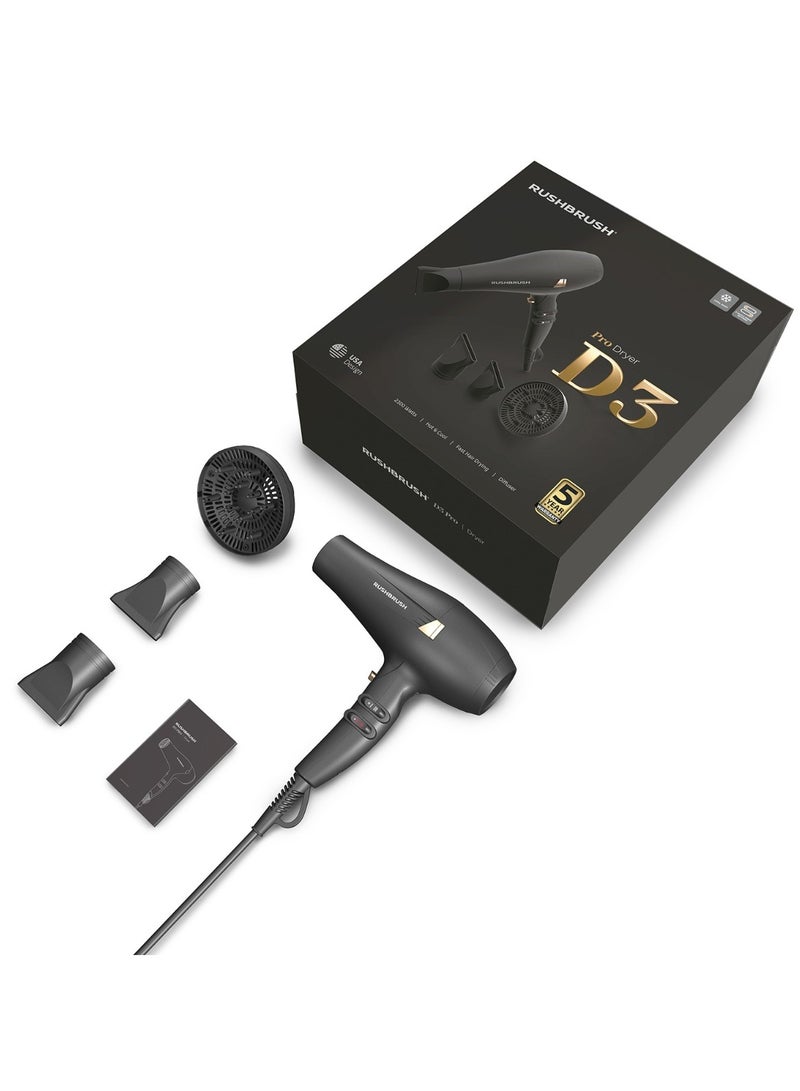Rush Brush D3 PRO Hair Dryer, 2300 Watt - Black - Image 1