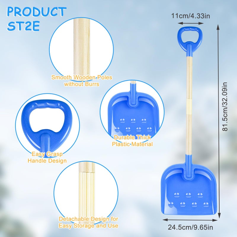 Fantang 1PCS Kids Snow Shovel, 22"-32" H Detachable Wooden Childs Snow Shovel with Plastic D-Grip Handle and Scoop Winter Children Shovel Blue Toddler Shovels Outdoor Play Snow Gift for Boy Girl Snow Removal - Image 2