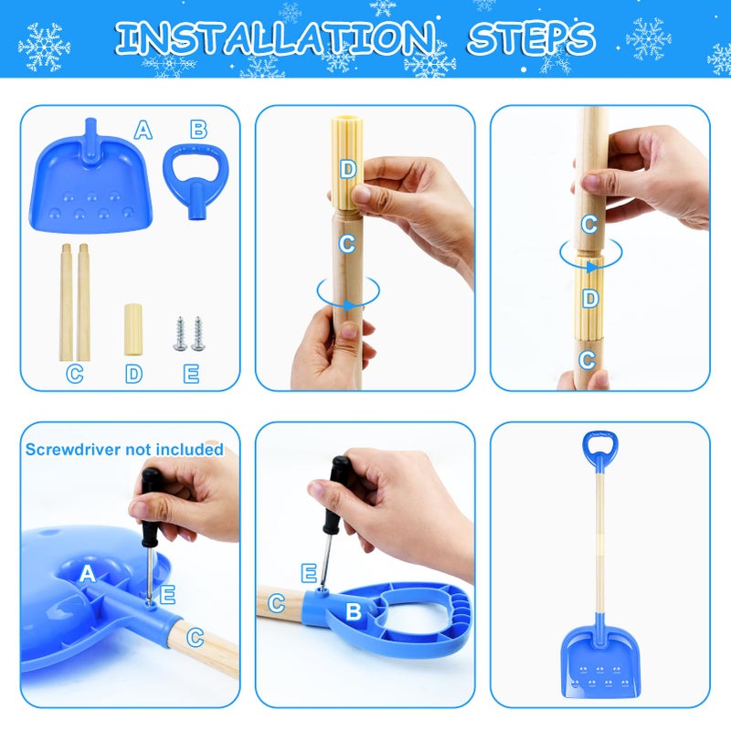 Fantang 1PCS Kids Snow Shovel, 22"-32" H Detachable Wooden Childs Snow Shovel with Plastic D-Grip Handle and Scoop Winter Children Shovel Blue Toddler Shovels Outdoor Play Snow Gift for Boy Girl Snow Removal - Image 4