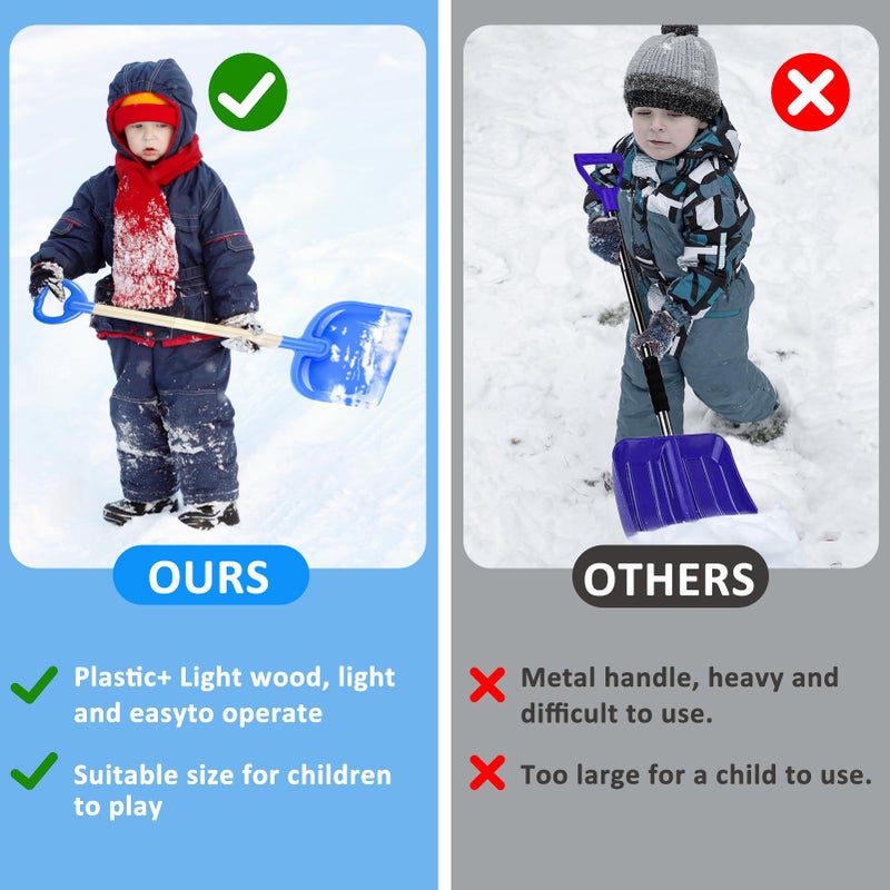 Fantang 1PCS Kids Snow Shovel, 22"-32" H Detachable Wooden Childs Snow Shovel with Plastic D-Grip Handle and Scoop Winter Children Shovel Blue Toddler Shovels Outdoor Play Snow Gift for Boy Girl Snow Removal - Image 3