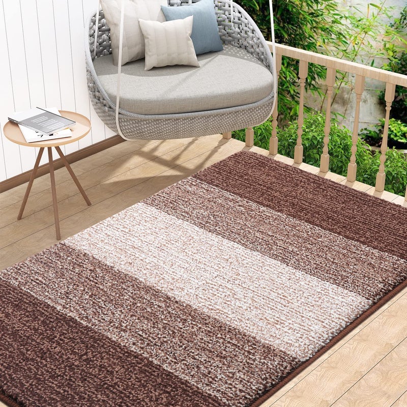 Kitinjoy Indoor Outdoor Door Mat 48x32 NonSlip Absorbent Dirt Trapper LowProfile Washable Inside Entrance Front Floor Mat Sturdy Soft Entry Doormats for Entryway Brown