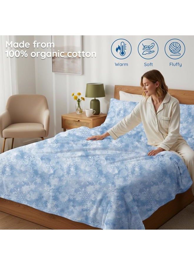 LONAVA 100% Organic Cotton Flannel Sheet Set 4 Pieces, Warm&Cozy Velvety Soft Heavyweight - Double Brushed Flannel, 16 inch Deep Pocket Bedsheets,(King,Snowflake) - Image 3