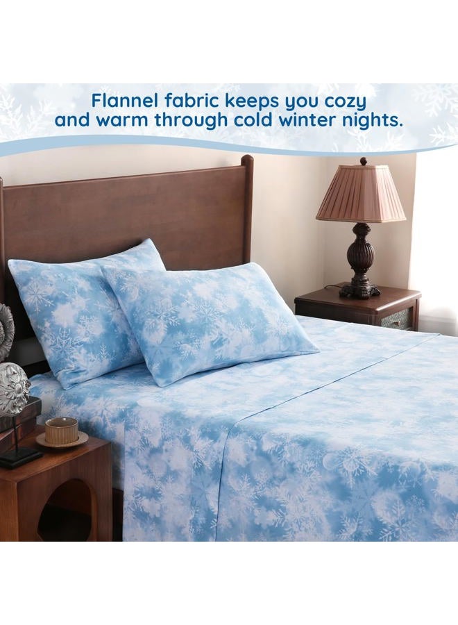 LONAVA 100% Organic Cotton Flannel Sheet Set 4 Pieces, Warm&Cozy Velvety Soft Heavyweight - Double Brushed Flannel, 16 inch Deep Pocket Bedsheets,(King,Snowflake) - Image 2