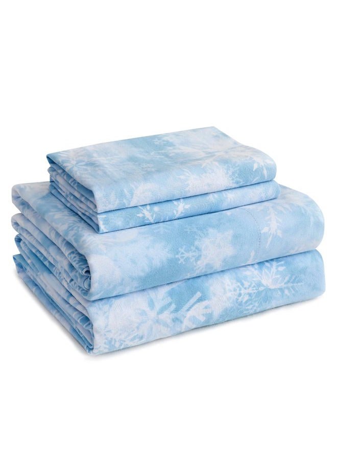 LONAVA 100% Organic Cotton Flannel Sheet Set 4 Pieces, Warm&Cozy Velvety Soft Heavyweight - Double Brushed Flannel, 16 inch Deep Pocket Bedsheets,(King,Snowflake) - Image 1