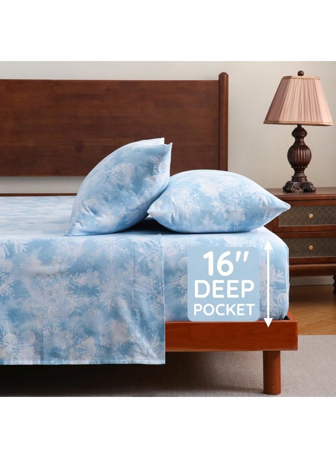 LONAVA 100% Organic Cotton Flannel Sheet Set 4 Pieces, Warm&Cozy Velvety Soft Heavyweight - Double Brushed Flannel, 16 inch Deep Pocket Bedsheets,(King,Snowflake) - Image 5