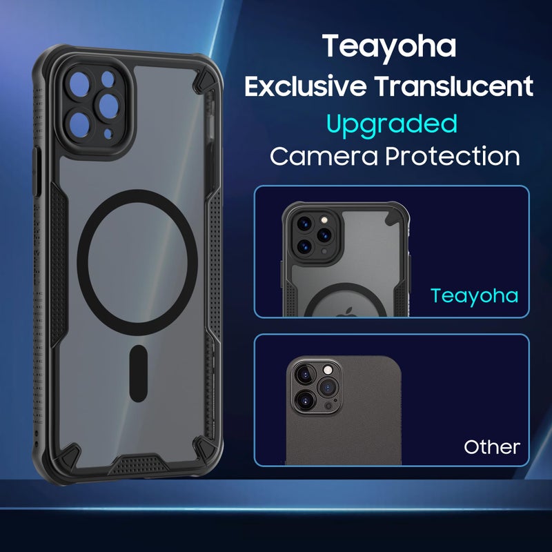 Teayoha for iPhone 11 Pro Max Case, Translucent Matte Back Compatible with Magsafe Magnetic Slim Shockproof Protective Case with Lanyard Strap Phone Cover 6.5-inch, Black - Image 4