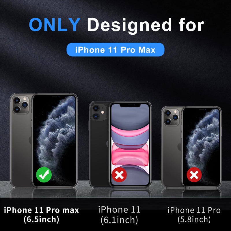 Teayoha for iPhone 11 Pro Max Case, Translucent Matte Back Compatible with Magsafe Magnetic Slim Shockproof Protective Case with Lanyard Strap Phone Cover 6.5-inch, Black - Image 2