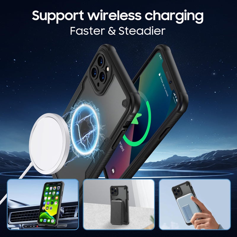 Teayoha for iPhone 11 Pro Max Case, Translucent Matte Back Compatible with Magsafe Magnetic Slim Shockproof Protective Case with Lanyard Strap Phone Cover 6.5-inch, Black - Image 3