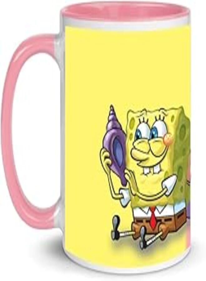 MEC spongebob & Patrick star| Coffee Mug Espresso cups glass cups |Espresso Coffee Mug| Tea Cup| Drinking Glass For Kids | Kitchen Ceramic Coffee Cup Handle For Hot & Cold Beverages| 11 Oz (LIGHT PINK)