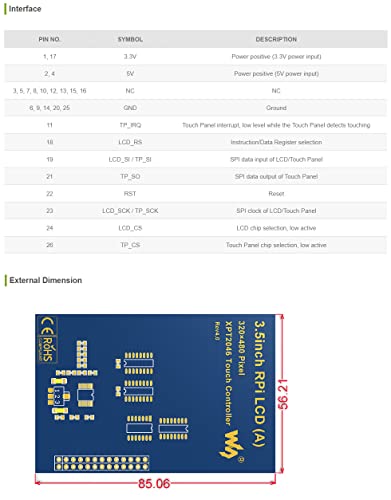Waveshare 3.5inch Touch Screen, Compatible with Raspberry Pi 5/4B/3B/Zero/Zero W/Zero 2W/Pico/Pico W/Pico WH, TFT LCD, 480x320 - Image 4