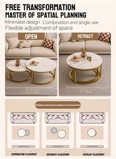 DBLEW Modern Faux Marble Finish Round Nesting Coffee Table Set of 2 One Small and One Big Side Tea Tables with Black Steel Base Space Saving Design Durable MDF Top Waterproof and Scratch-Resistant Perfect for Home Living Room Bedroom Outdoor Garden Patio or Small Spaces Versatile End Table, Sofa Side, Center Table Bedside Tables Stackable Accent Table  - Image 3
