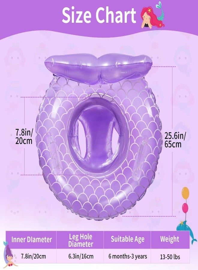 iefoah Baby Pool Float,Mermaid Inflatable Swimming Float Ring with Seat Handle,Infant Pool Floaties for Baby Girls Boys Toddlers Purple - Image 2