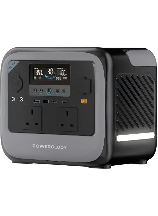 باورولوجي محطة طاقة محمولة Powerology Pater II بقوة 700 واط 472.5 واط ساعي مع UPS وشحن شمسي ولاسلكي - Image 1