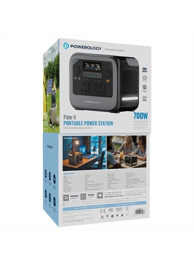 باورولوجي محطة طاقة محمولة Powerology Pater II بقوة 700 واط 472.5 واط ساعي مع UPS وشحن شمسي ولاسلكي - Image 5