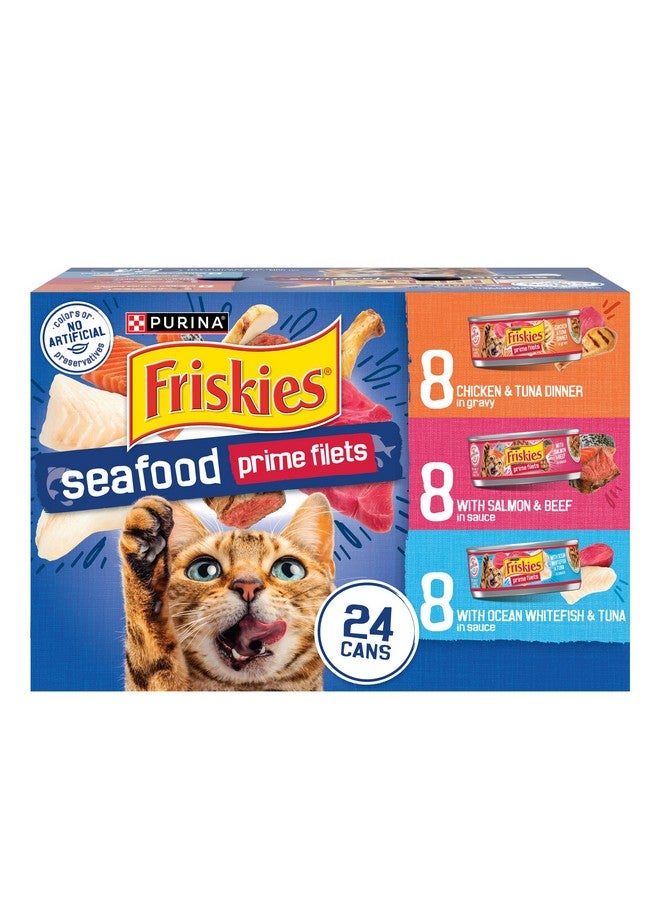 فريسكس طعام القطط الرطب بورينا فريسكيز جرافي، عبوة متنوعة من المأكولات البحرية الفاخرة - (عبوة من ٢٤ قطعة) علب ٥.٥ أونصة - Image 1