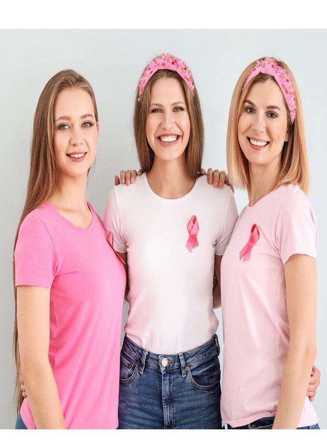 NVENF Breast Cancer Awareness Headband Crystal Pearl Knotted Headband for Women Pink Ribbon Headbands Jeweled Embellished Top Knot Headbands Breast Cancer Survivor Gifts (Pink Ribbon A) - Image 2