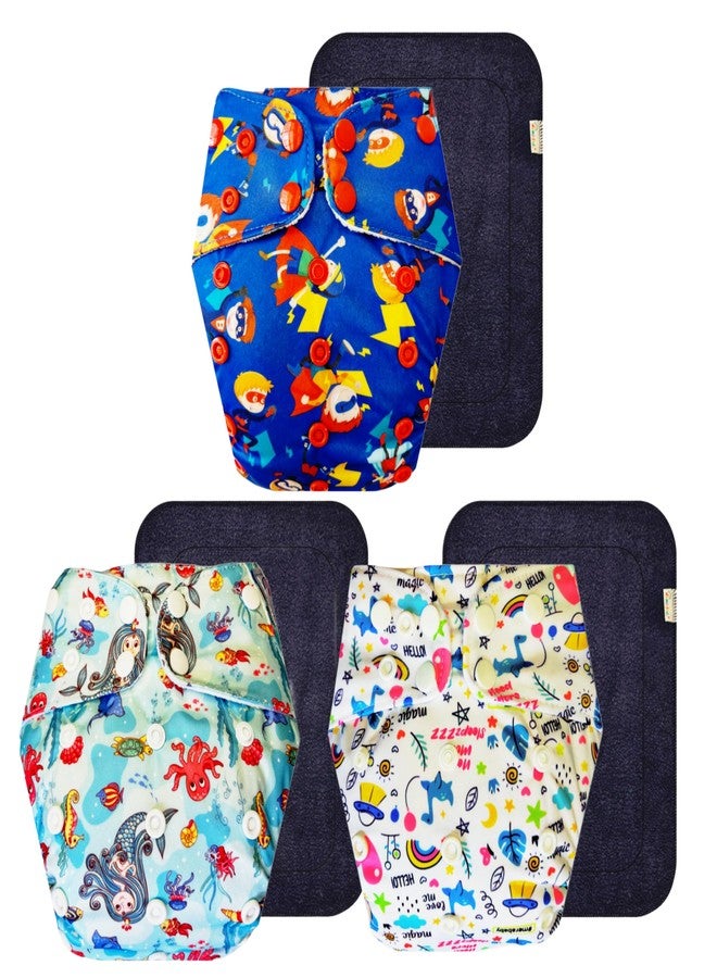 Dumbledo Premium Cloth Diaper with Black Insert (Pack of 3) | Dry Feel and Comfortable | Reusable & Washable | Adjustable Snaps | All-Day Wear | 3 Months - 3 Years | Unisex Baby - Image 1