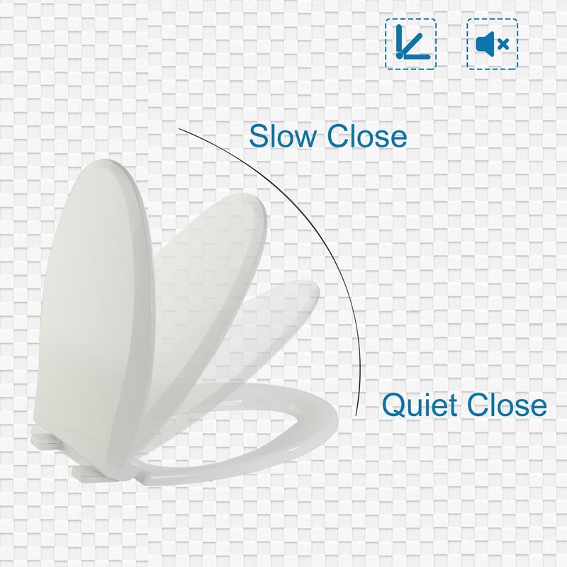 JINGZE Elongated Toilet Seat Slow Close, Quiet Toilet Seat Cover with Never Loosen Durable Toilet Seat Lid Easy to Install & Clean, Polypropylene (PP), White - Image 2