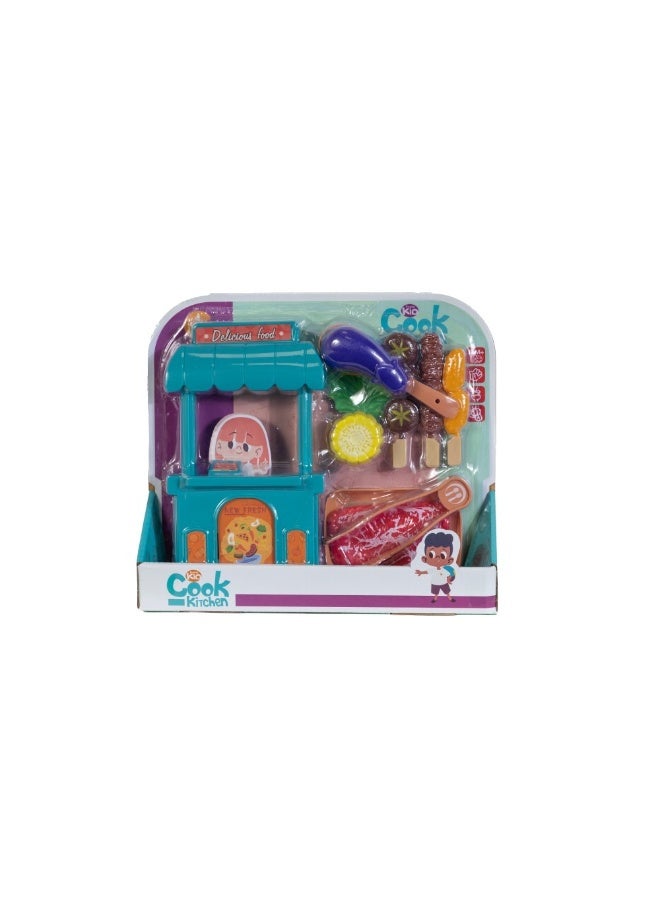 Cook Kids Kitchen Cart with Vegetables and Cooking Utensils - Image 2