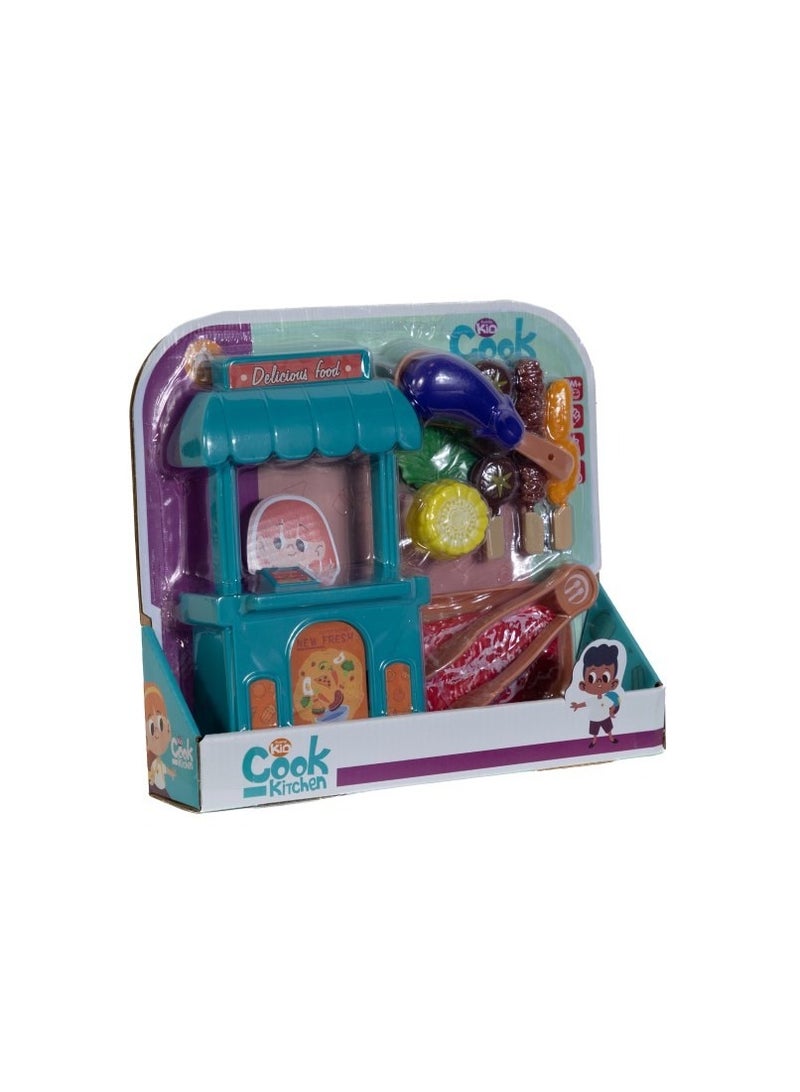 Cook Kids Kitchen Cart with Vegetables and Cooking Utensils - Image 1
