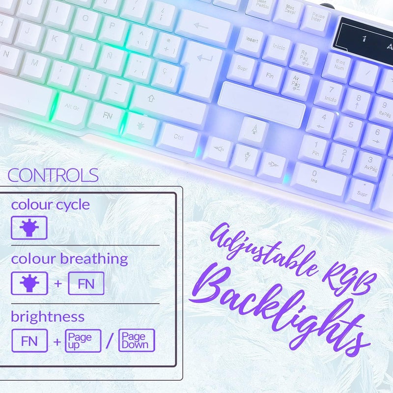 Orzly White Gaming Keyboard RGB USB Wired Rainbow Keyboard Designed for PC Gamers, PS4, PS5, Laptop, Xbox, Nintendo Switch, RX-250 Hornet Edition - Image 2