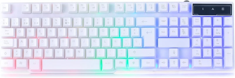 Orzly White Gaming Keyboard RGB USB Wired Rainbow Keyboard Designed for PC Gamers, PS4, PS5, Laptop, Xbox, Nintendo Switch, RX-250 Hornet Edition - Image 1
