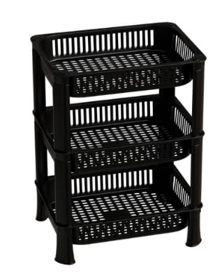 Entisia Multi Layer Storage Rack Stand - Multi Purpose Vegetable Storage Rack, Plastic Space Saving Basket Organizer for Office, Bedroom, Kitchen, Living Room (Black, 3 layer) - Image 1