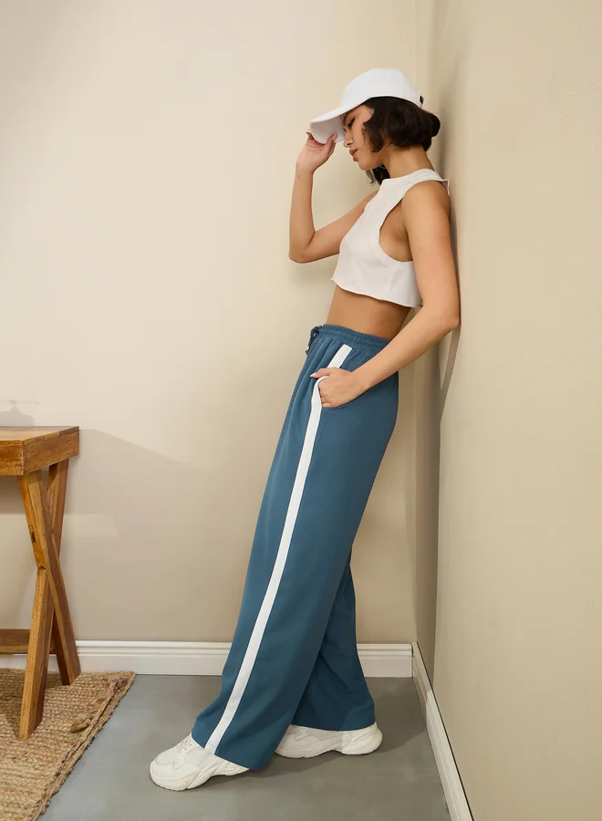 SASSAFRAS Sassafras Women Blue Side Tape Drawstring Joggers