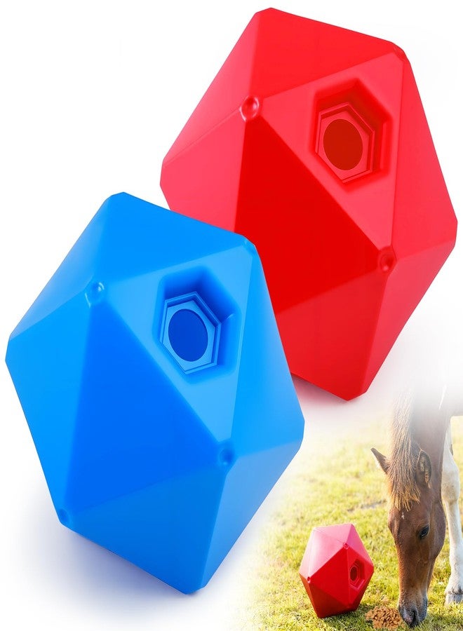 Seenelling كرة تغذية الخيول من سينيلينج، لعبة تغذية كرات الخيول مقاس 9 بوصات ومخففة للتوتر بفتحة 1.13 بوصة للحظيرة، ألعاب إثراء التغذية البطيئة للخيول للعب (عبوة من قطعتين، أحمر وأزرق) - Image 1