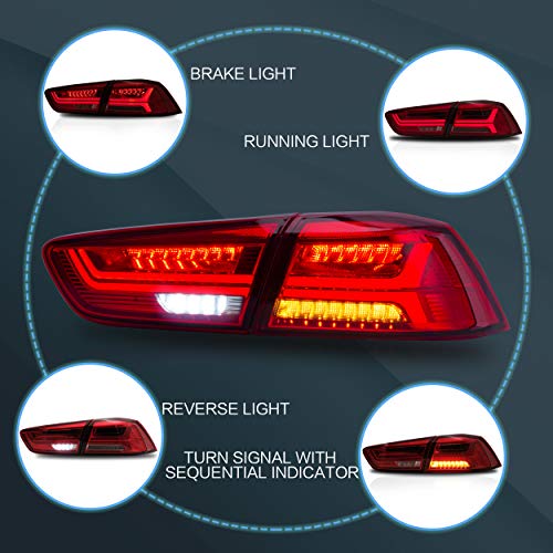VLAND Tail lights Assembly Fit for Mitsubishi Lancer EVO X 2008-2020 with Sequential Turn Signal, Not Fit for Lancer Fortis/io, Red - Image 4