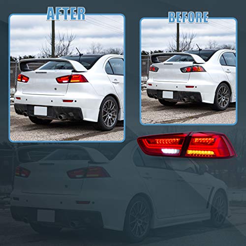 VLAND Tail lights Assembly Fit for Mitsubishi Lancer EVO X 2008-2020 with Sequential Turn Signal, Not Fit for Lancer Fortis/io, Red - Image 3