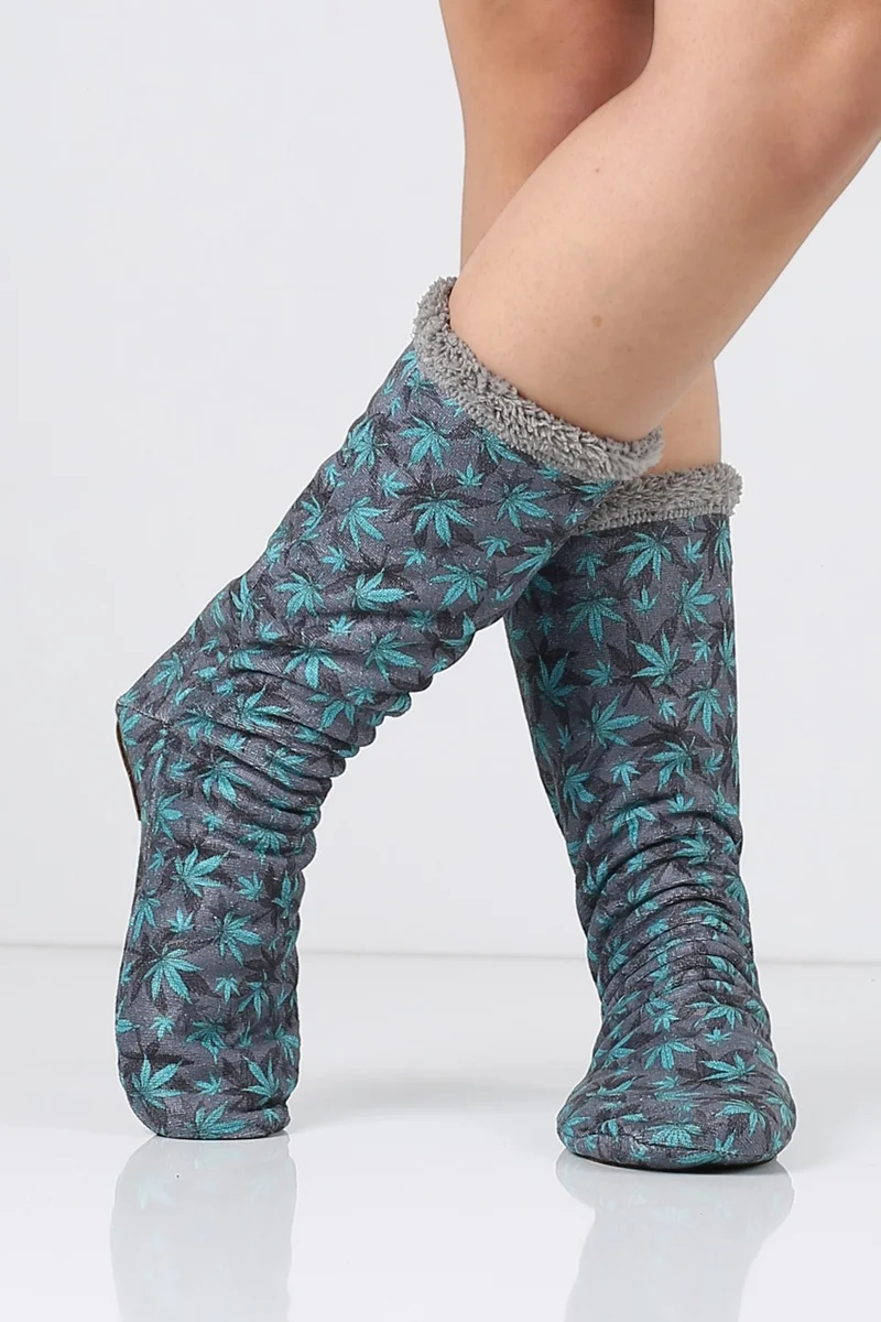 Hamur Dough Colored Patterned Winter Socks Anti-Slip Booties CRP-055 mm Well Gray