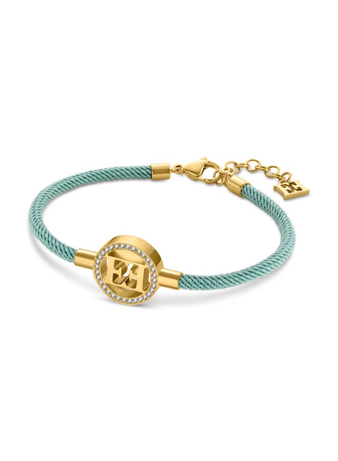 ESCADA Isabella Light Blue Silk Cord Bracelet with Gold Plated Logo Charm - Image 1