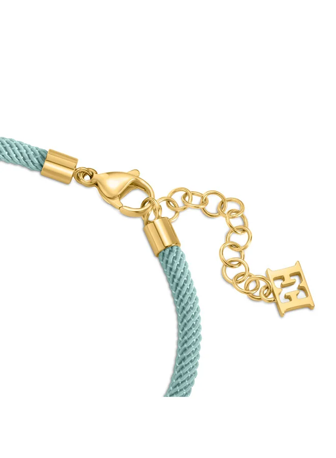 ESCADA Isabella Light Blue Silk Cord Bracelet with Gold Plated Logo Charm