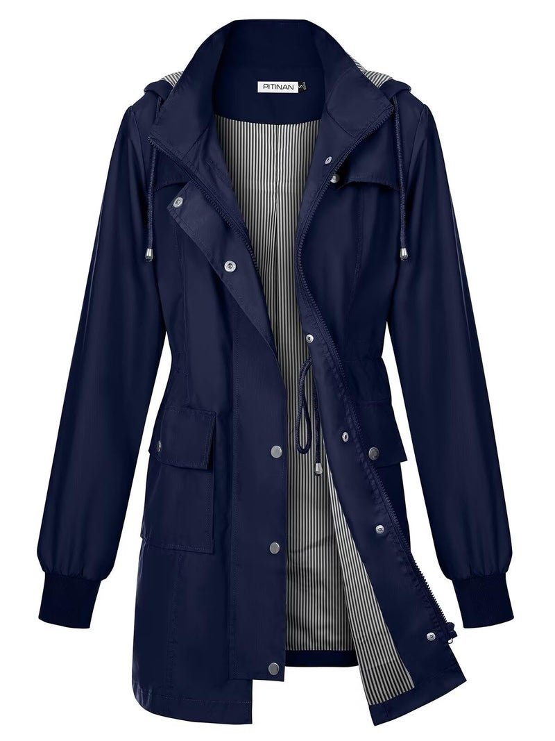 PITINAN Womens Rain Coats with Hood Womens Rain Jacket Lightweight Windbreaker Raincoat Waterproof Rain Jacket For Women Navy M - Image 1