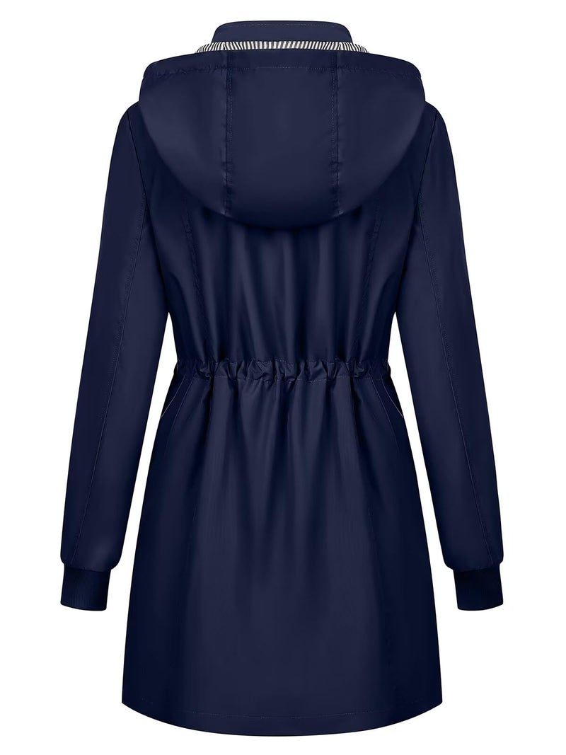 PITINAN Womens Rain Coats with Hood Womens Rain Jacket Lightweight Windbreaker Raincoat Waterproof Rain Jacket For Women Navy M - Image 2