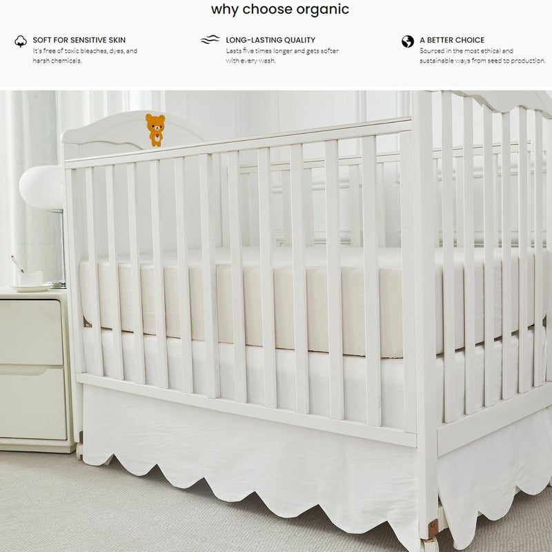 Brandream Scallop Edge Organic Cotton Crib Skirt, Baby Boy, Baby Girl, Gender Neutral Crib Skirt Toddler Bedskirt Farmhouse Chic Nursery Crib Bed Skirt, Boho Bohemian Solid Cream White Skirt - Image 4