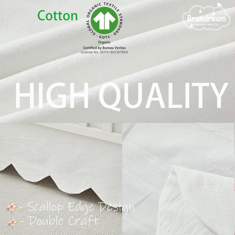 Brandream Scallop Edge Organic Cotton Crib Skirt, Baby Boy, Baby Girl, Gender Neutral Crib Skirt Toddler Bedskirt Farmhouse Chic Nursery Crib Bed Skirt, Boho Bohemian Solid Cream White Skirt - Image 3