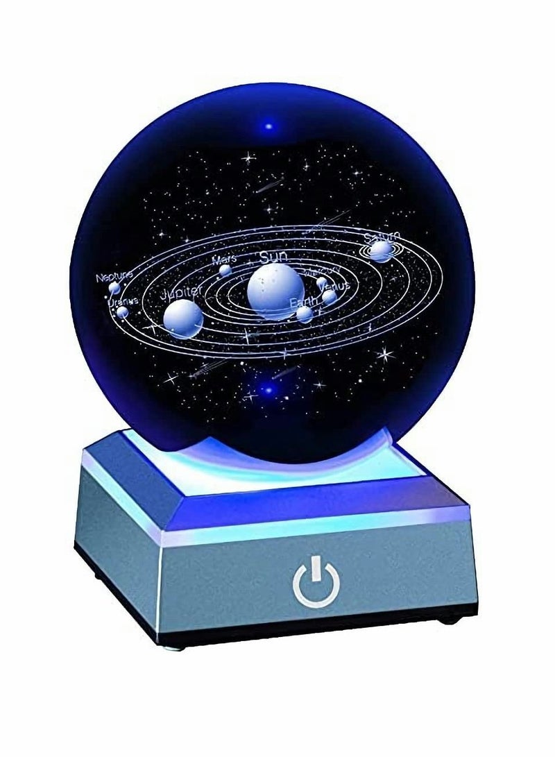 NIBEMINENT 3D Solar System Model Crystal Ball 80mm 3.15" Engraved Hologram with Light Up Base Planet Science Astronomy Learning Toys Educational Gift for Kids - Image 1