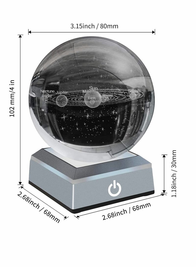 NIBEMINENT 3D Solar System Model Crystal Ball 80mm 3.15" Engraved Hologram with Light Up Base Planet Science Astronomy Learning Toys Educational Gift for Kids - Image 4