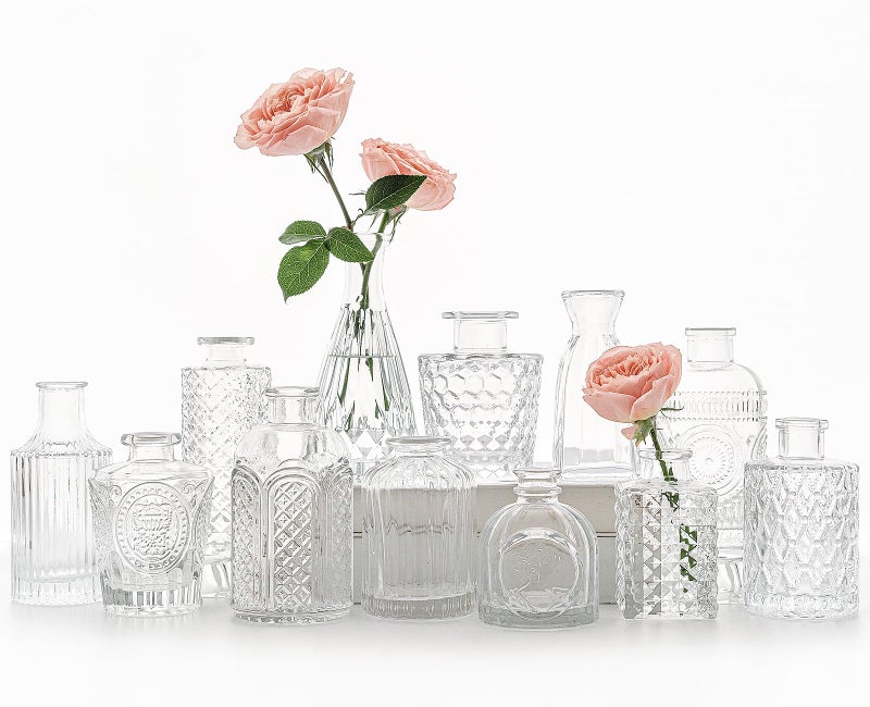 SUPMIND 12pcs Glass Bud Vase Set, Small Clear Flower Vases for Centerpieces in Bulk, Mini Vintage Vase for Wedding, Home,Table Decoration - Image 1